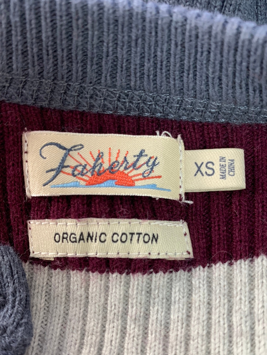 FAHERTY grey multicolor Retro Stripe Organic Cotton Mikki Henley Top - XS