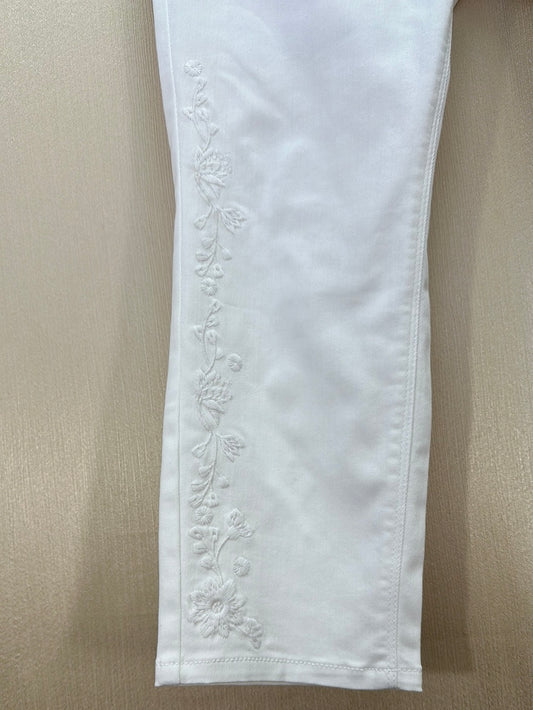 NWT - J JILL white Floral Embroidered Cropped Authentic Fit Jeans - 12P