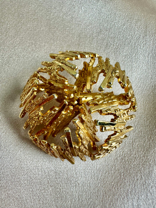 Vintage GROSSE 1966 Germany Gold Tone Modernist Brutalist Brooch - 1.5"