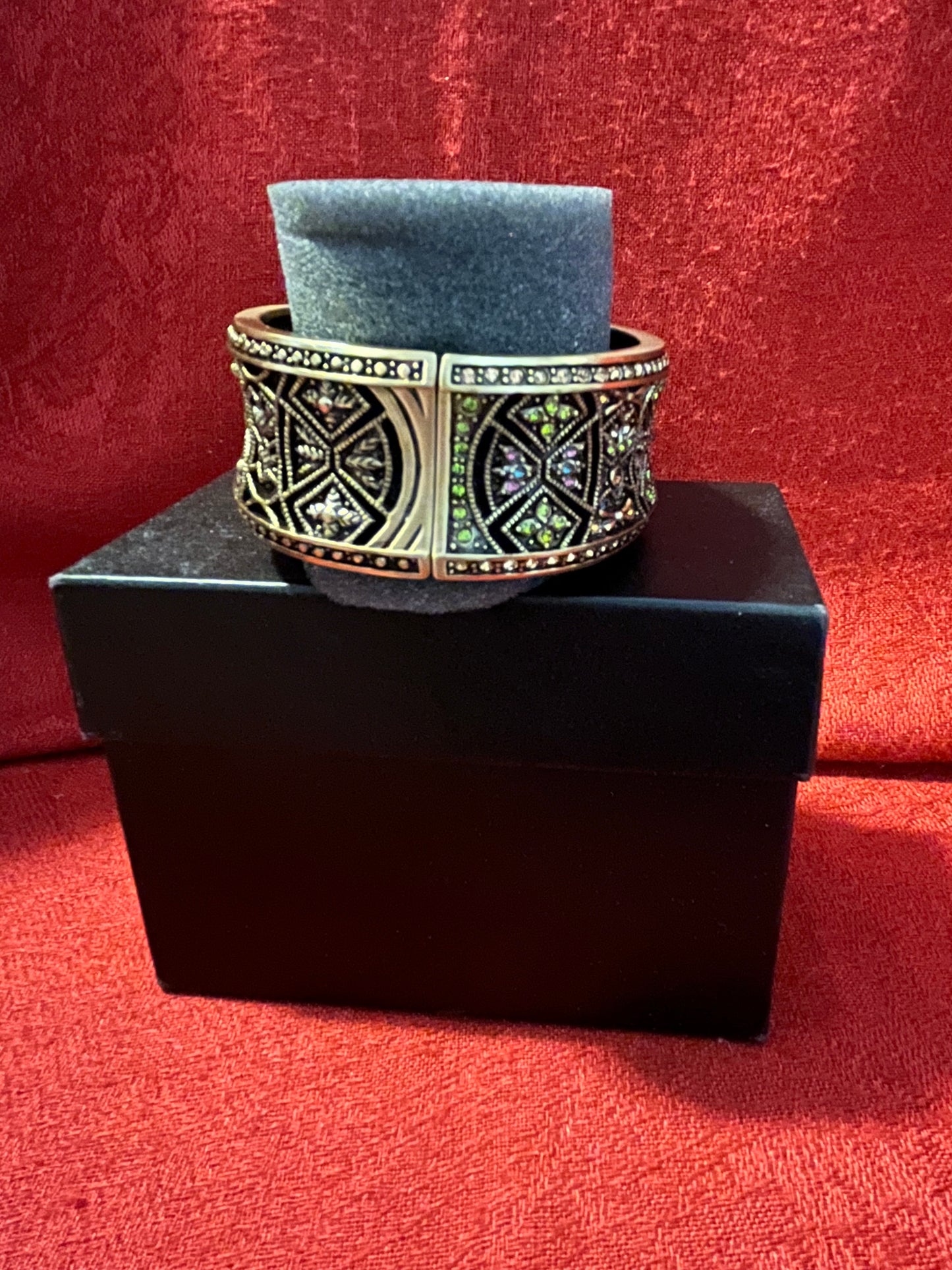 HEIDI DAUS Multi-Colored Crystal BYZANTINE BEAUTY Bronze Hinged Bangle Bracelet