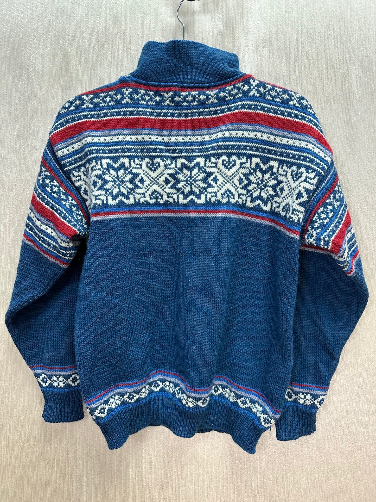 ICEWEAR blue white Wool Snowflake Norwegian 1/4 Zip Pullover Sweater - Unisex S
