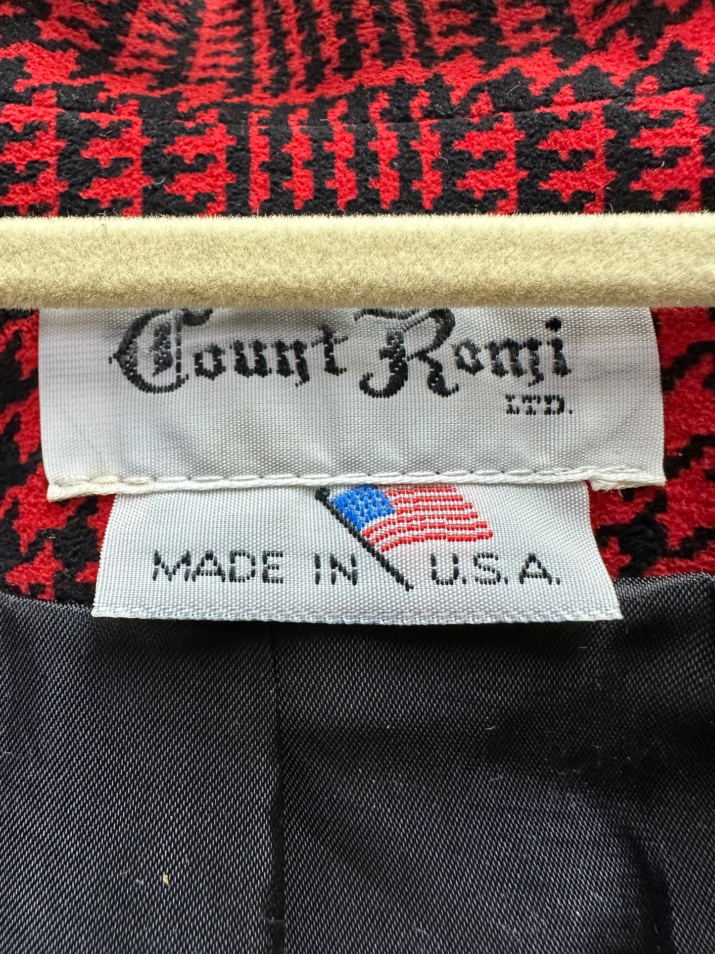 Vintage NWT - COUNT ROMI red black Houndstooth Check Ultra Suede Blazer - 20