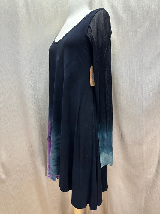 NWT - STEEL PONY navy blue purple Mesh Sleeve Emerson Tunic Top - S