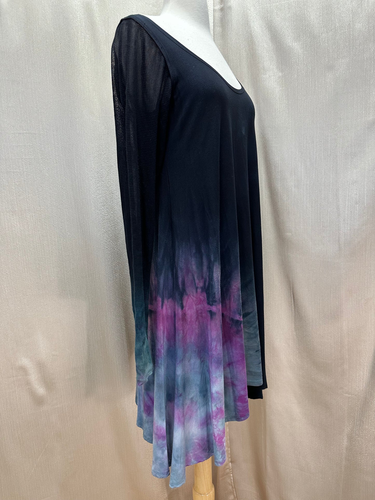 NWT - STEEL PONY navy blue purple Mesh Sleeve Emerson Tunic Top - S