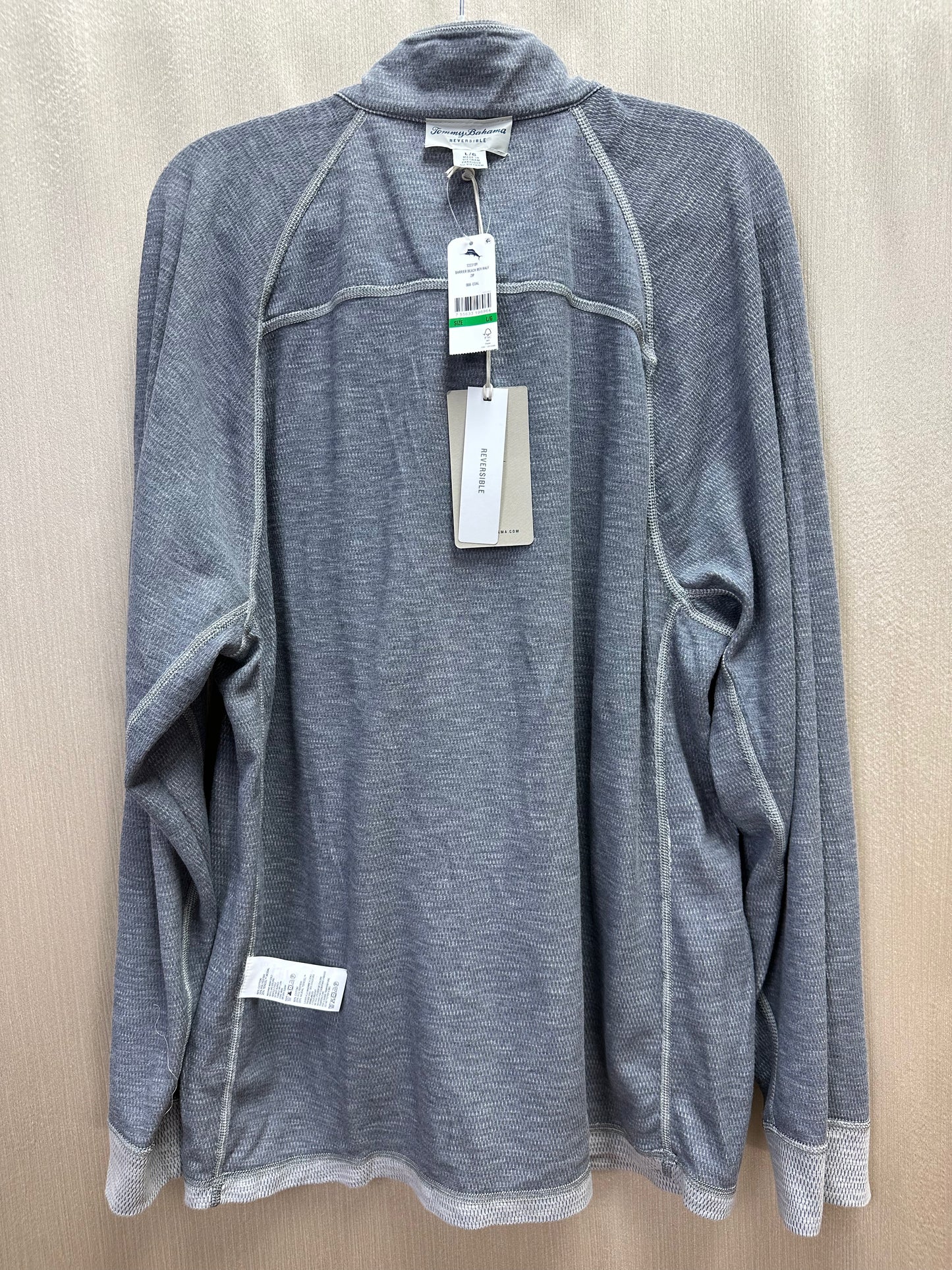 NWT - TOMMY BAHAMA gray Reversible Barrier Beach Half Zip Pullover - L