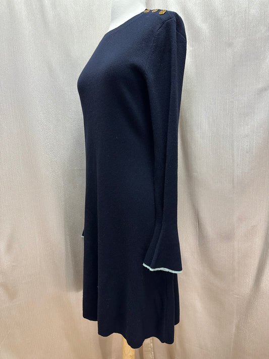 NWT - TORY BURCH navy blue Wool Blend Flare Sleeve Sweater Dress - L
