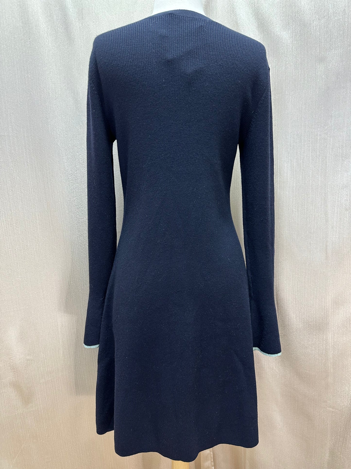 NWT - TORY BURCH navy blue Wool Blend Flare Sleeve Sweater Dress - L
