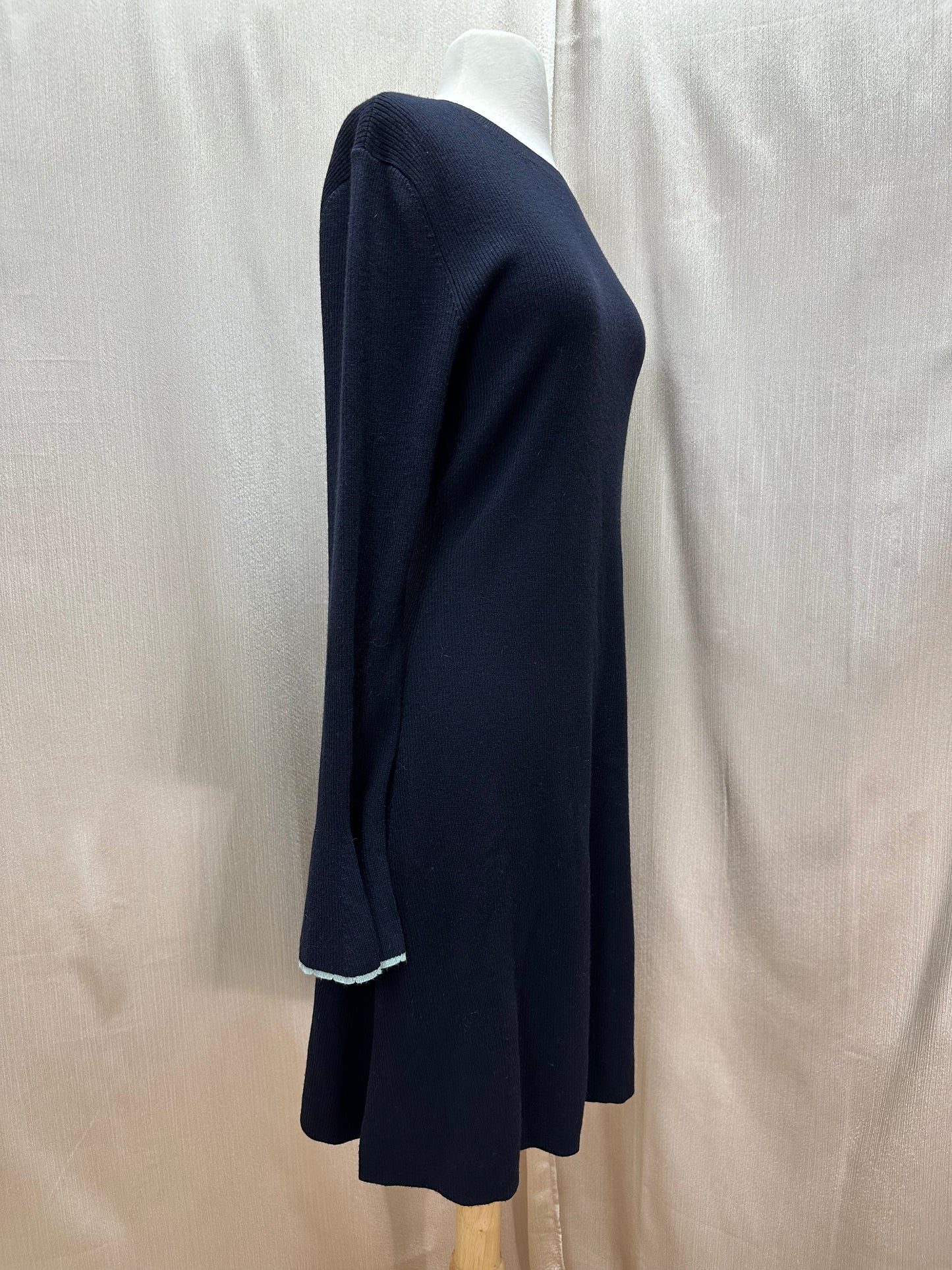 NWT - TORY BURCH navy blue Wool Blend Flare Sleeve Sweater Dress - L