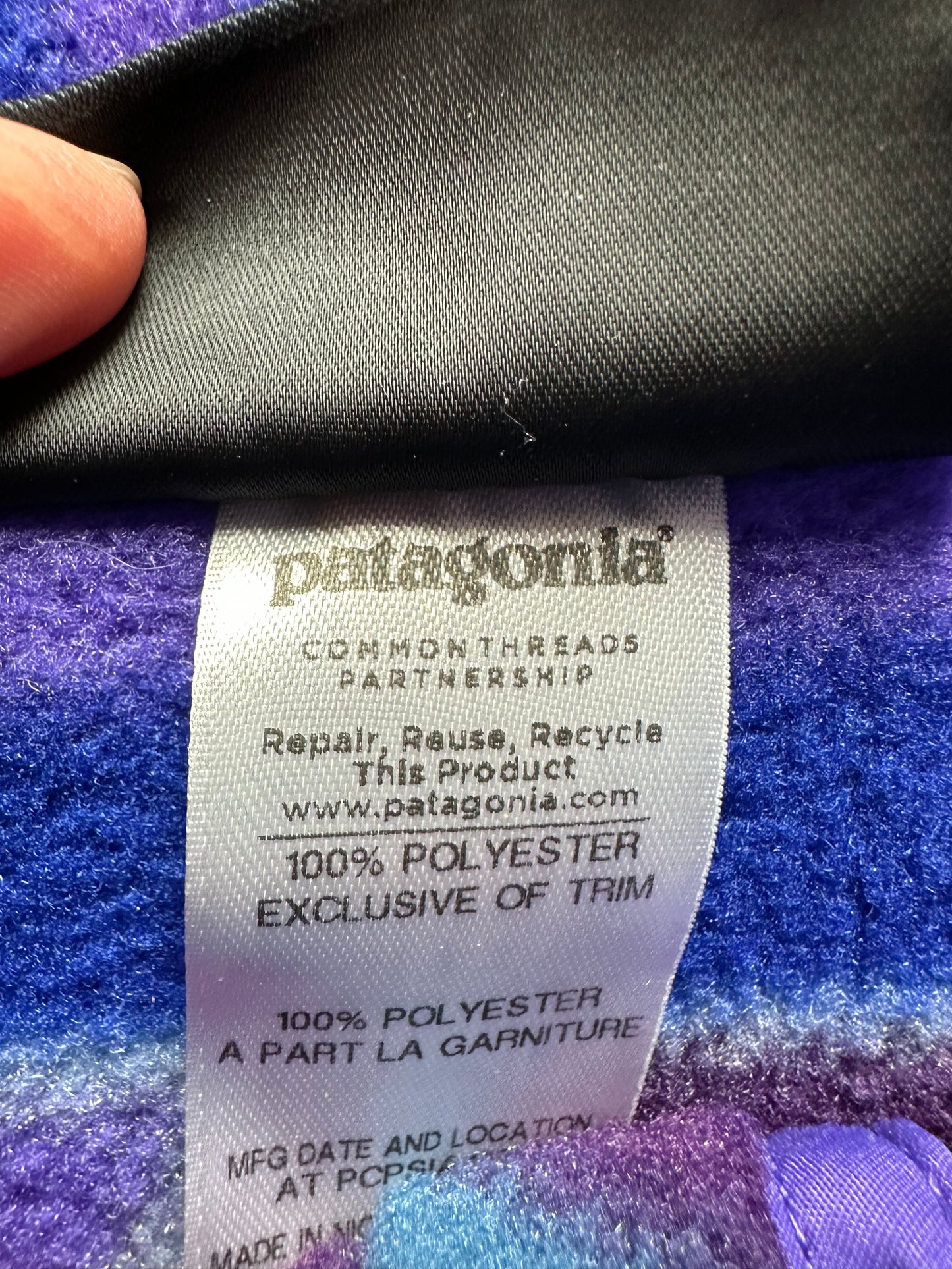 PATAGONIA blue purple Guatemalan Tango Snap T Synchilla Fleece Pullover - XS