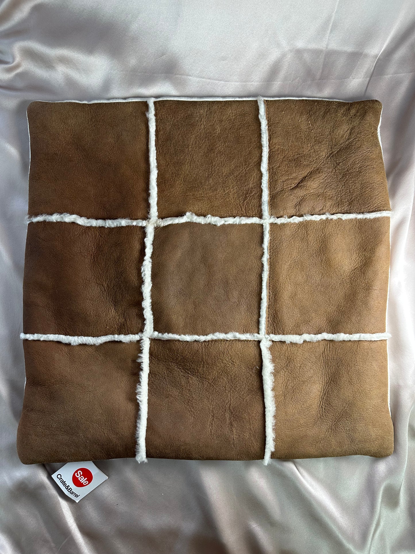NWT - CRATE & BARREL Sheepskin Shearling Square Pillow Cover - 18 1/2"
