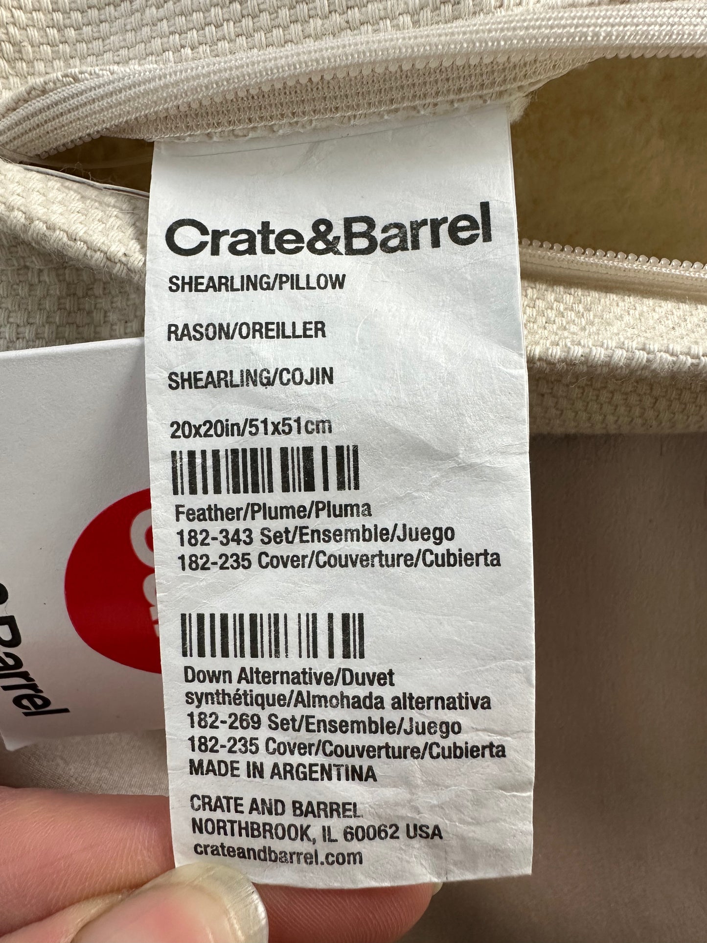 NWT - CRATE & BARREL Sheepskin Shearling Square Pillow Cover - 18 1/2"