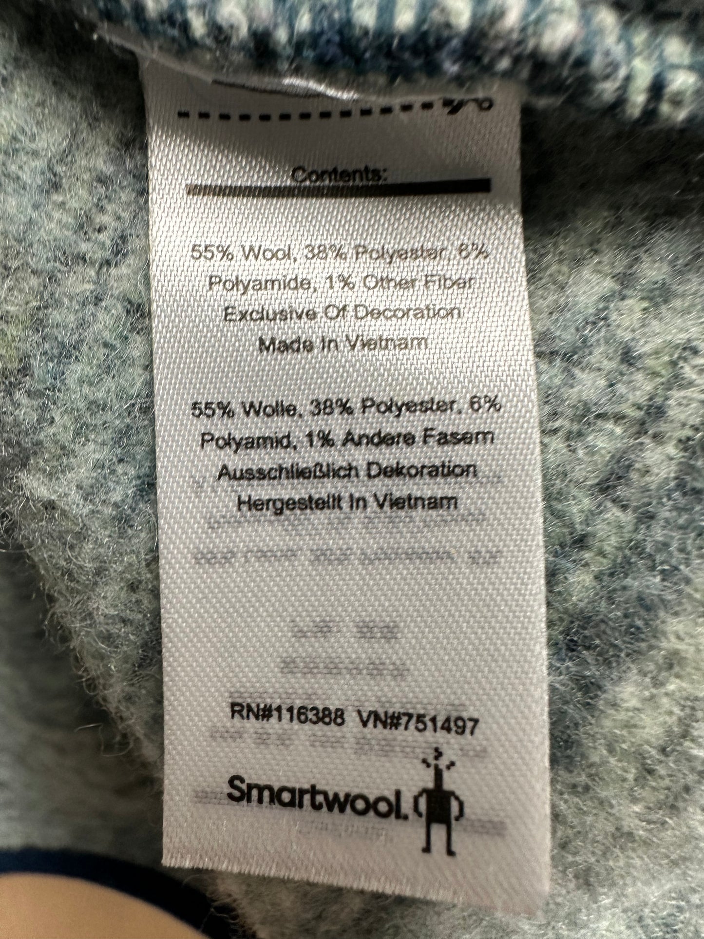 SMARTWOOL blue Fairisle Hudson Trail Anorak Fleece Pullover Hoodie - S