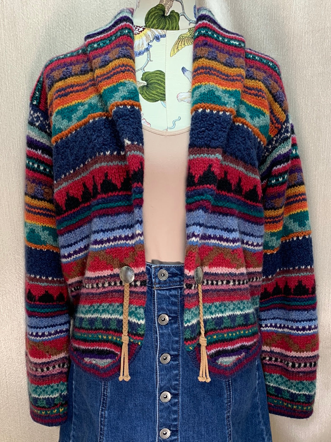 VTG - CASUAL CORNER multicolor Shetland Wool Southwestern Cardigan - L