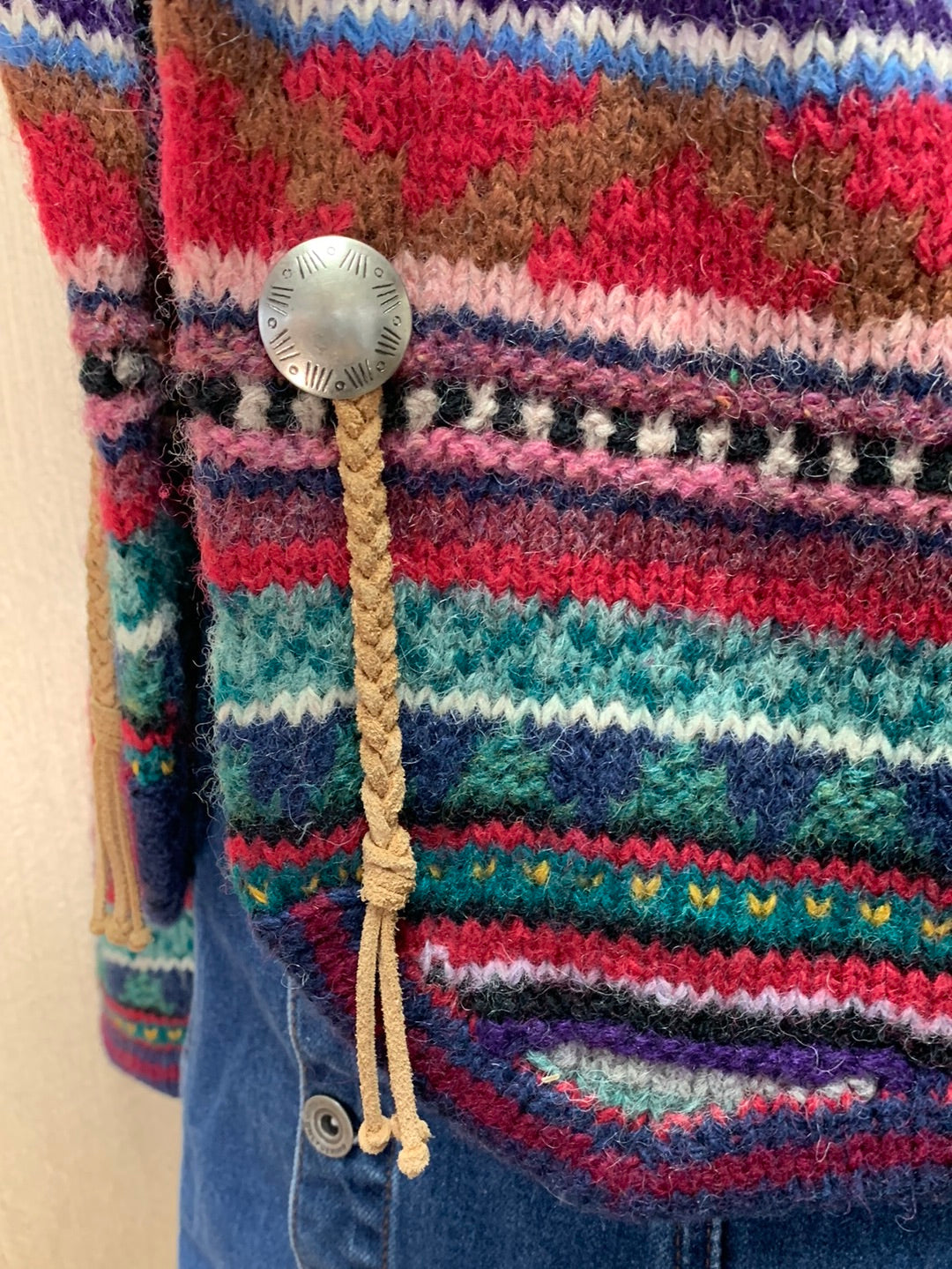 VTG - CASUAL CORNER multicolor Shetland Wool Southwestern Cardigan - L