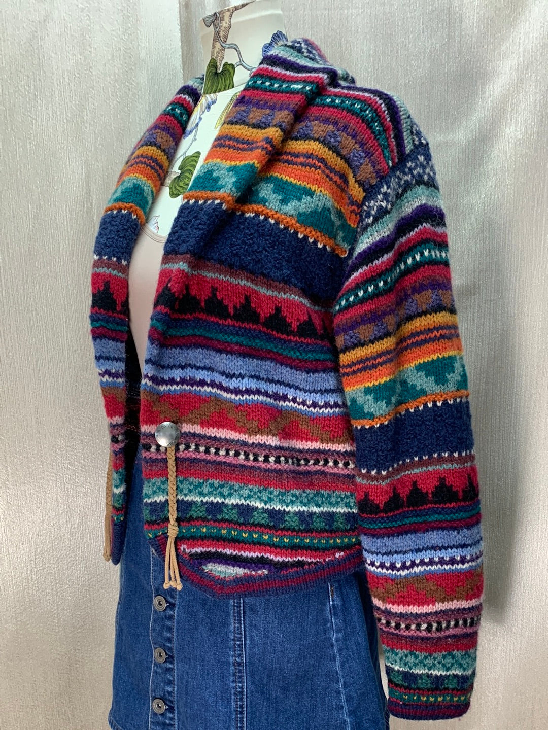 VTG - CASUAL CORNER multicolor Shetland Wool Southwestern Cardigan - L