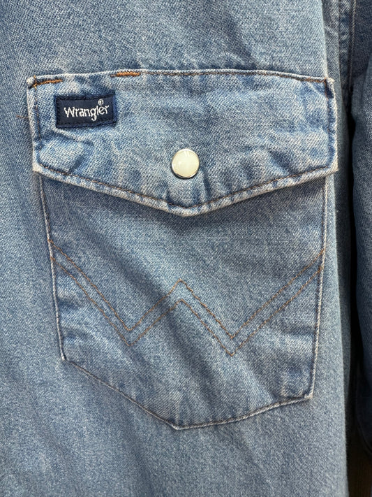 NWT - WRANGLER stonewash blue Denim Cowboy Cut Western Work Shirt - LT