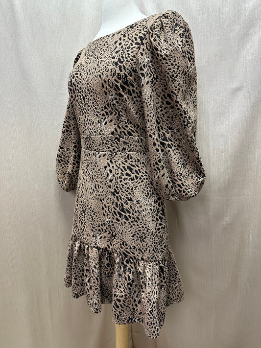 NWT - MAEVE ANTHROPOLOGIE brown black Animal Print Knit Cut-out Mini Dress - 4