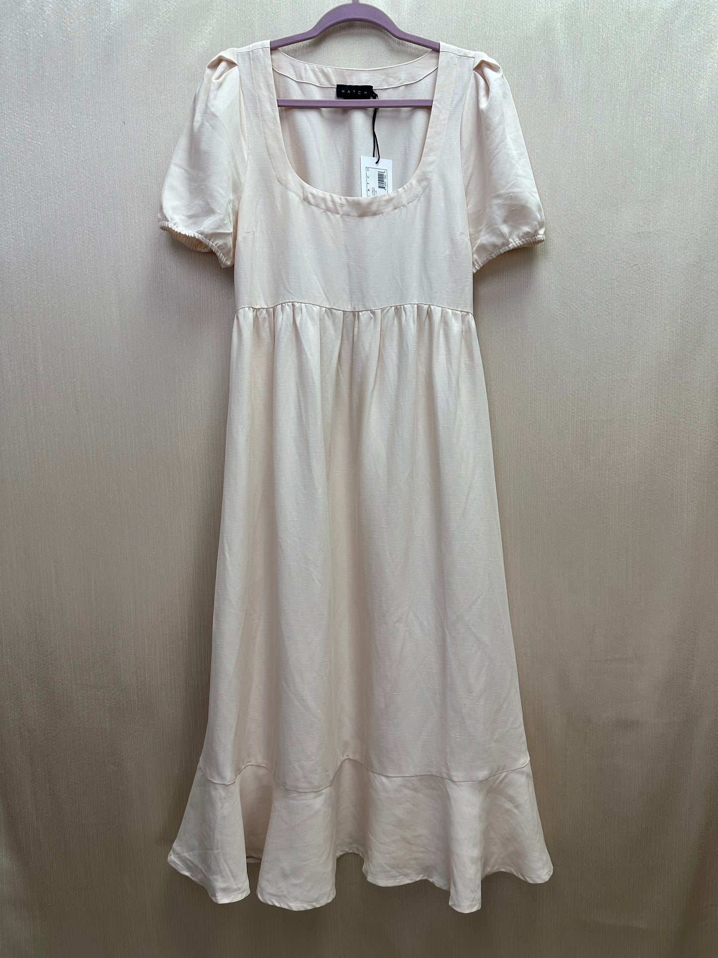 NWT - HATCH ivory Tencel Linen Blend Ruffle Hem Midi Maternity Tisha Dress - 3 | L