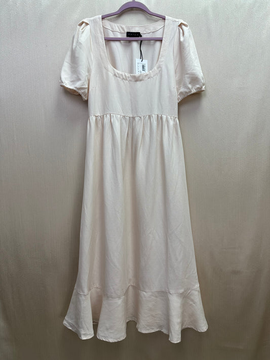 NWT - HATCH ivory Tencel Linen Blend Ruffle Hem Midi Maternity Tisha Dress - 3 | L