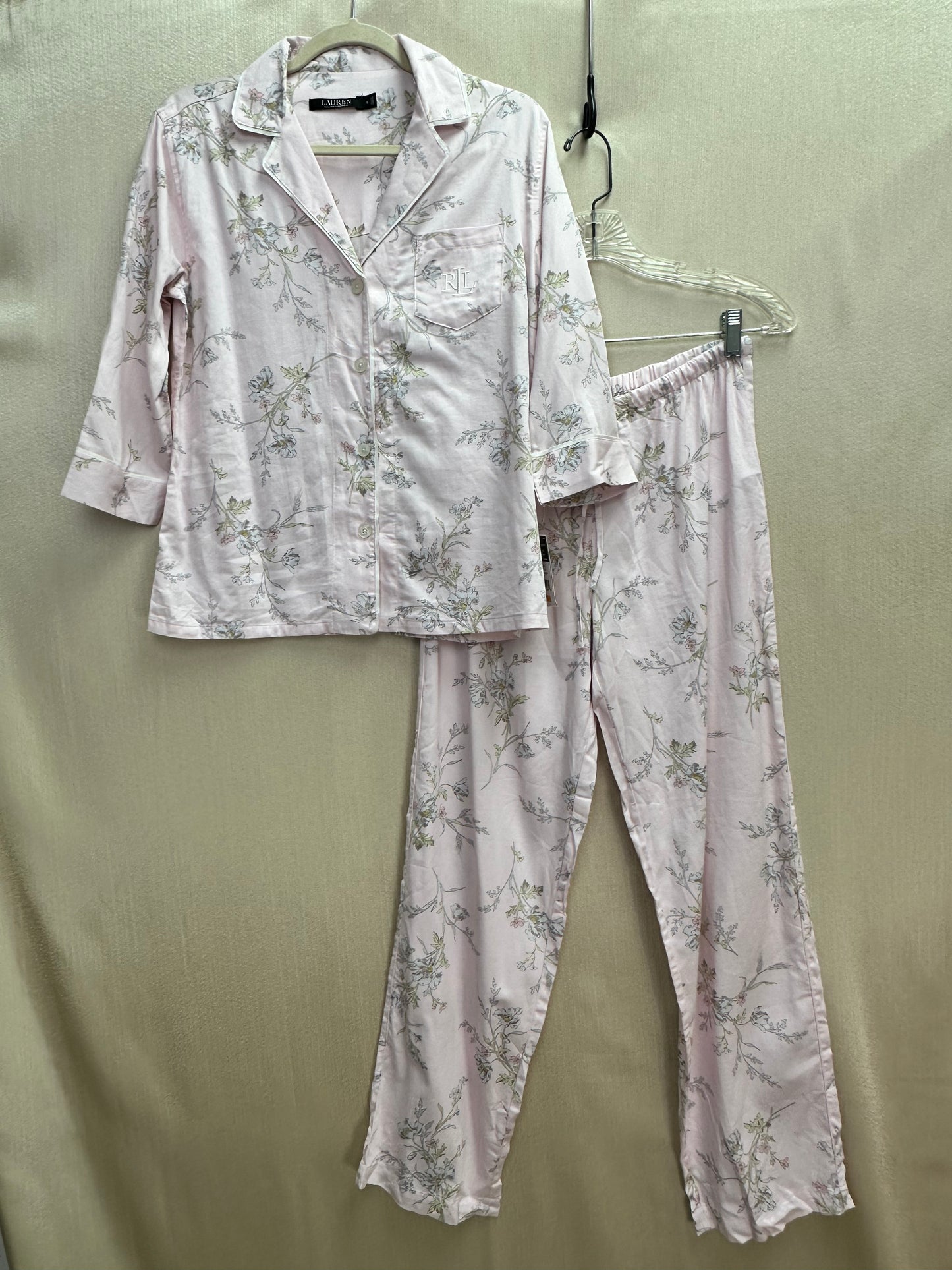 NWT - LAUREN RALPH LAUREN pink Floral Cotton Viscose Sateen Pajama Set - S
