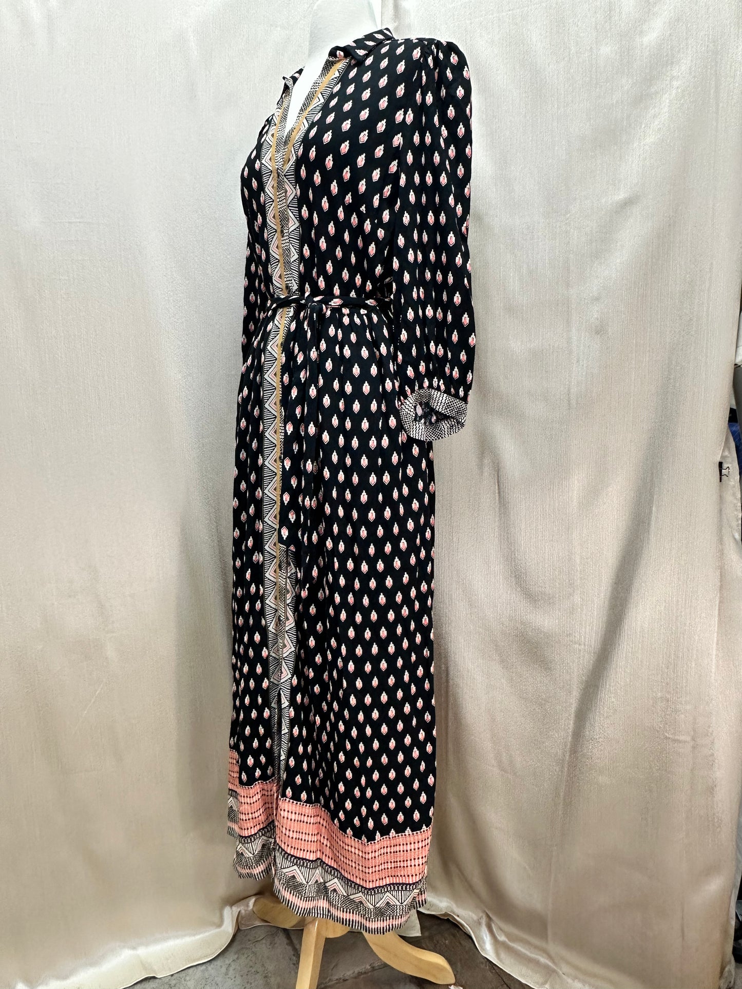 NWT - MAEVE ANTHROPOLOGIE black print Viscose Bridgette Maxi Shirt Dress - 8