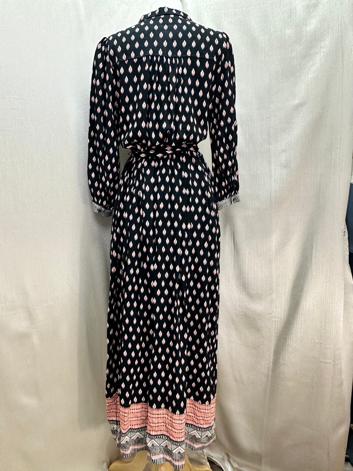 NWT - MAEVE ANTHROPOLOGIE black print Viscose Bridgette Maxi Shirt Dress - 8