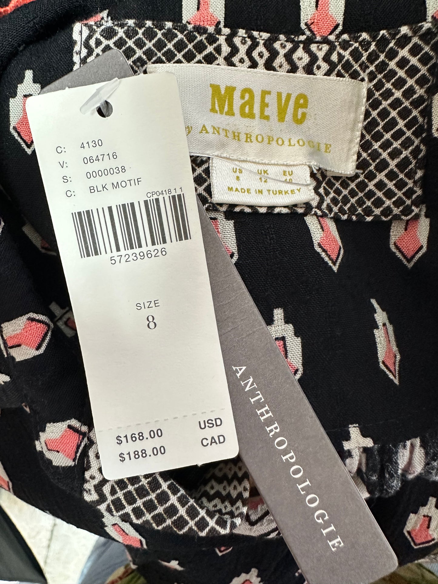 NWT - MAEVE ANTHROPOLOGIE black print Viscose Bridgette Maxi Shirt Dress - 8
