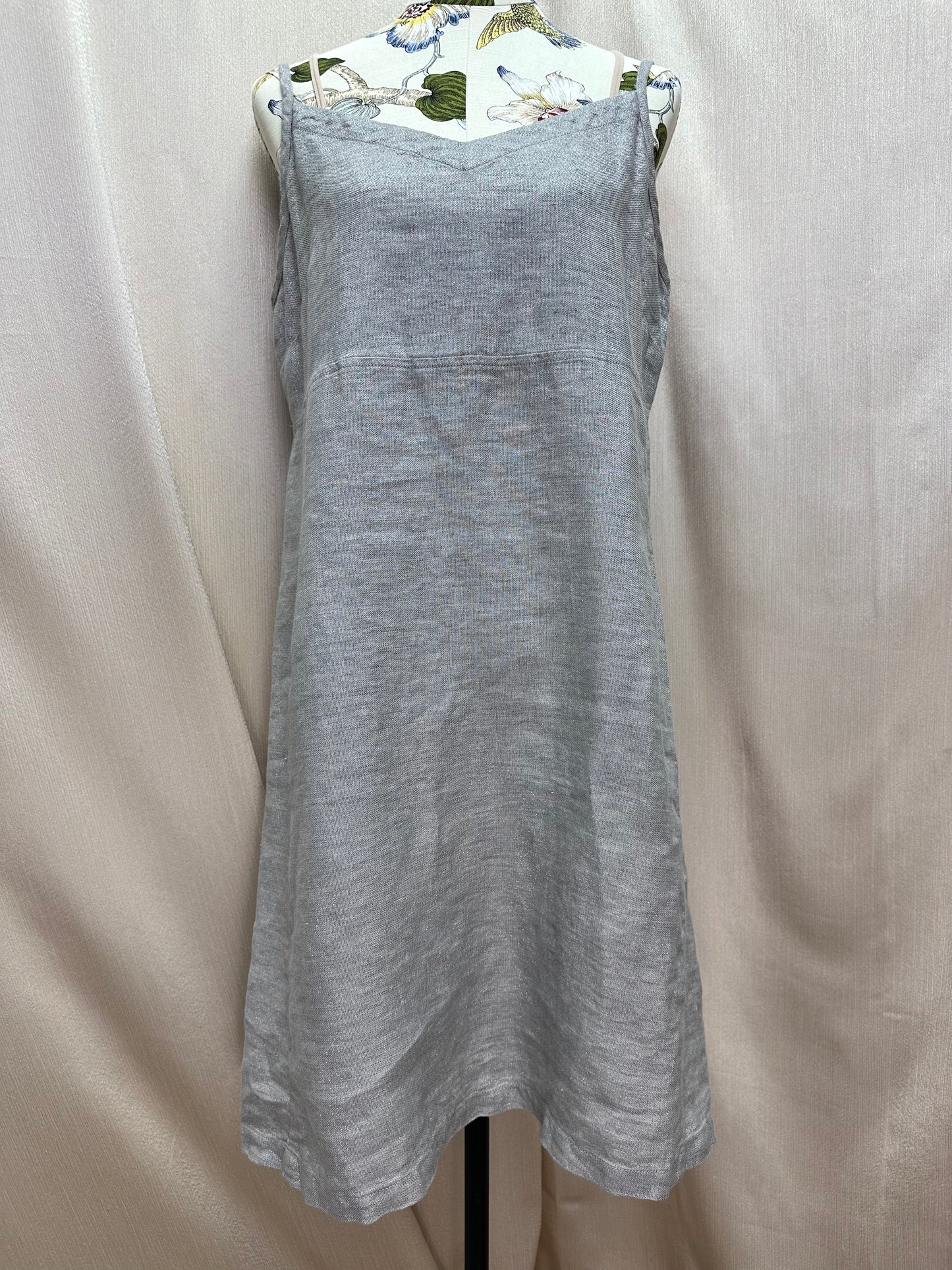 EILEEN FISHER smoke gray 96% Linen Shimmer Knee Length Cami Dress - M