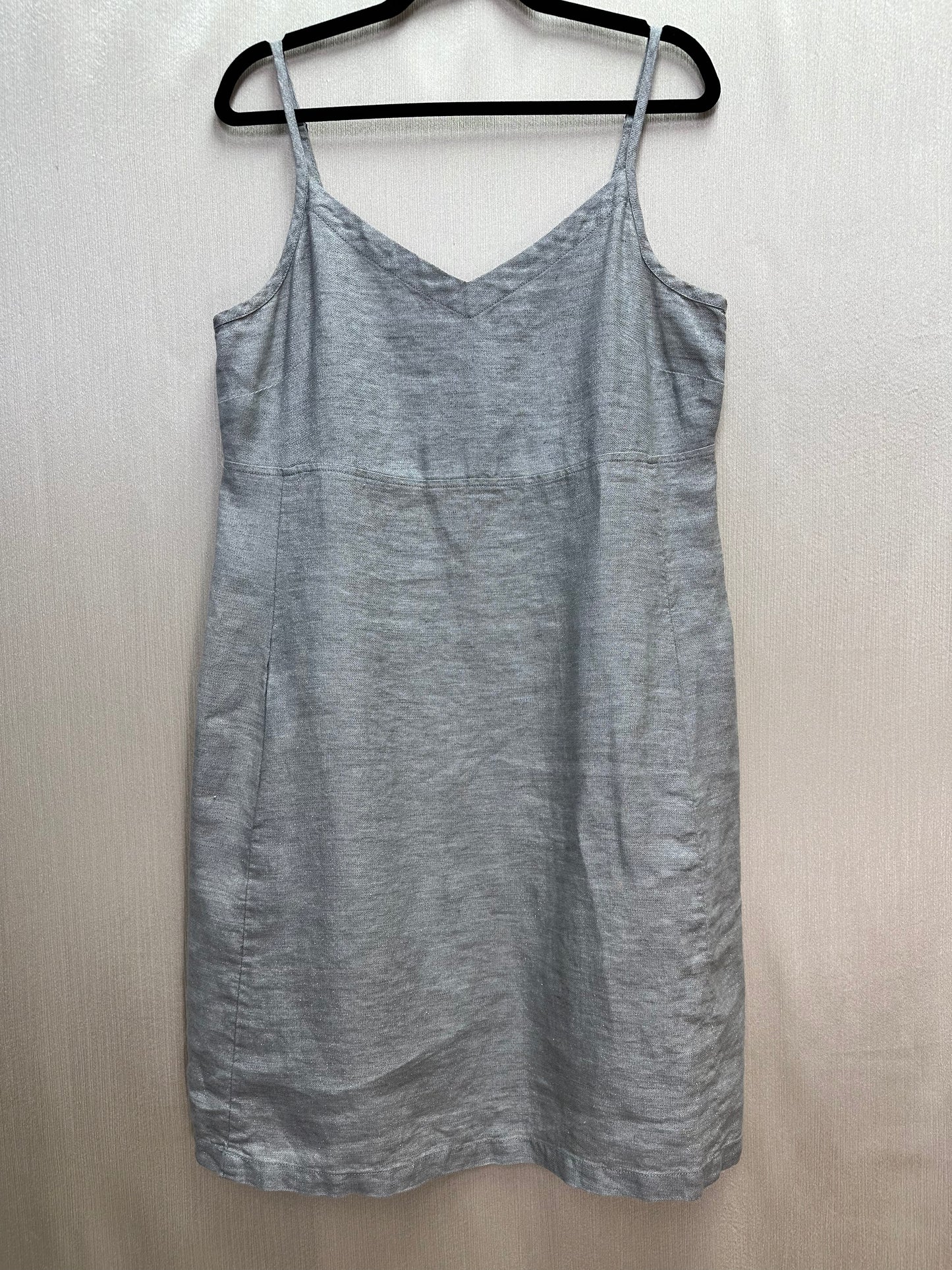 EILEEN FISHER smoke gray 96% Linen Shimmer Knee Length Cami Dress - M
