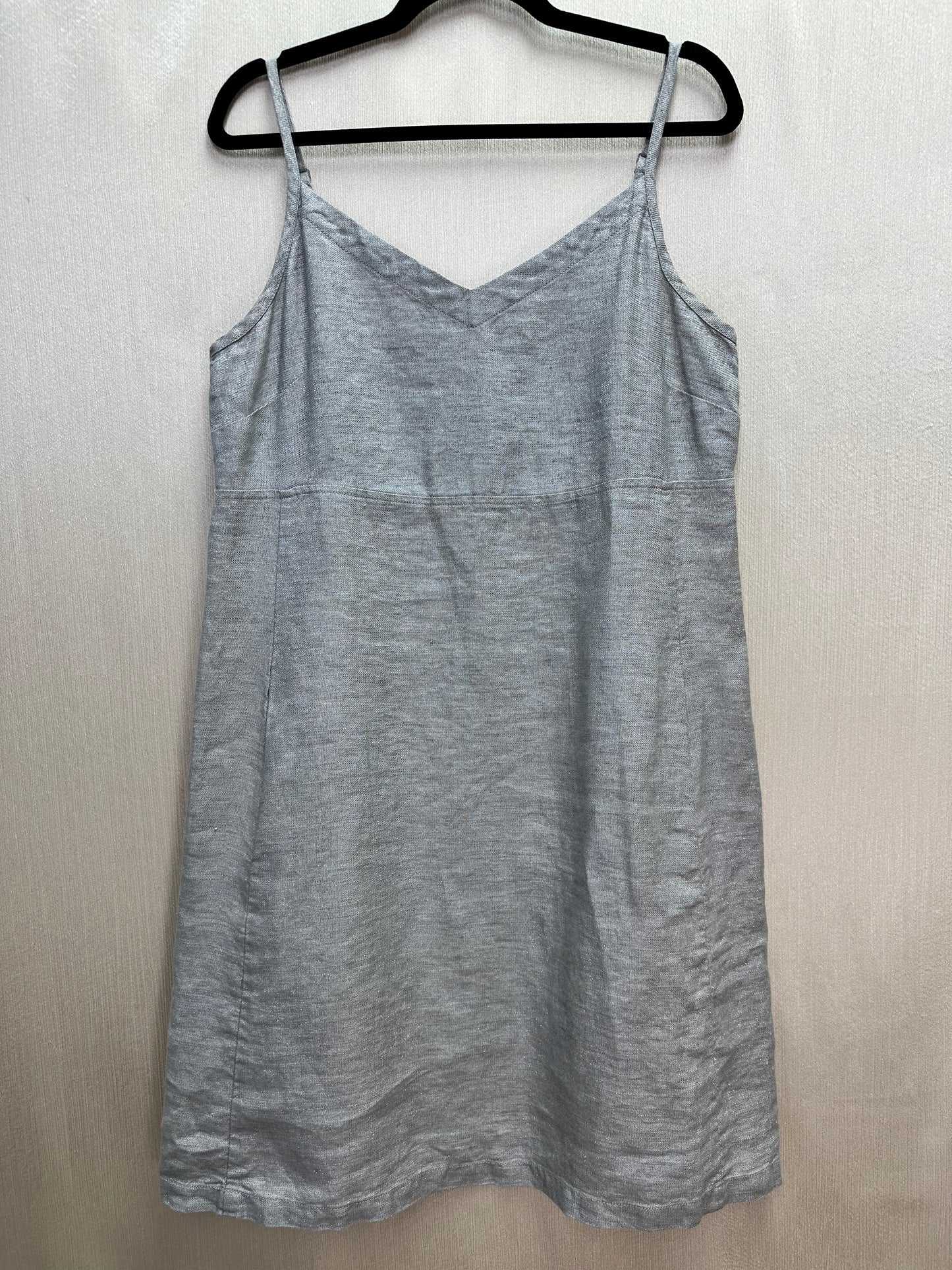 EILEEN FISHER smoke gray 96% Linen Shimmer Knee Length Cami Dress - M