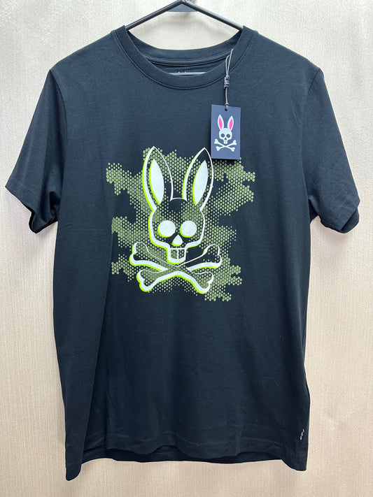 NWT - PSYCHO BUNNY black green Pima Cotton Rockaway Graphic T-Shirt - 4 | S