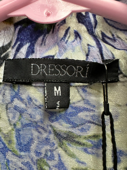 NWT - DRESSORI blue green Floral Rayon Silk Blend Pockets 3/4 Sleeve Top - M