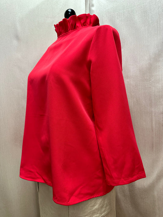 NWT - TUCKERNUCK red Ruffle Stand Collar 3/4 Sleeve Faye Blouse Top - L