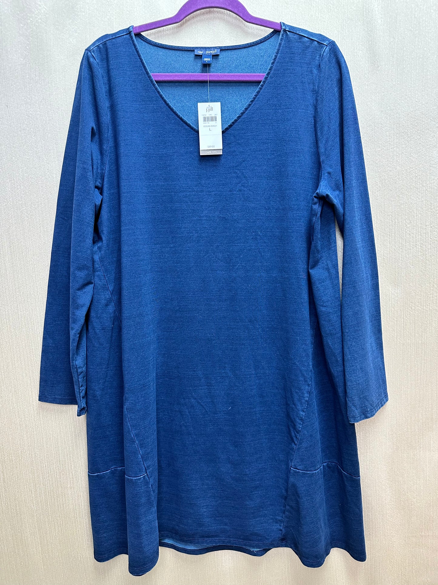 NWT - PURE J JILL blue Indigo Lyocell Blend Long Sleeve V-Neck Tunic Dress - L
