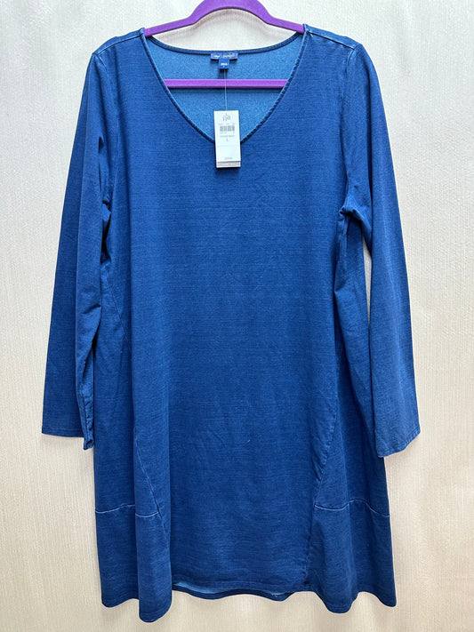 NWT - PURE J JILL blue Indigo Lyocell Blend Long Sleeve V-Neck Tunic Dress - L