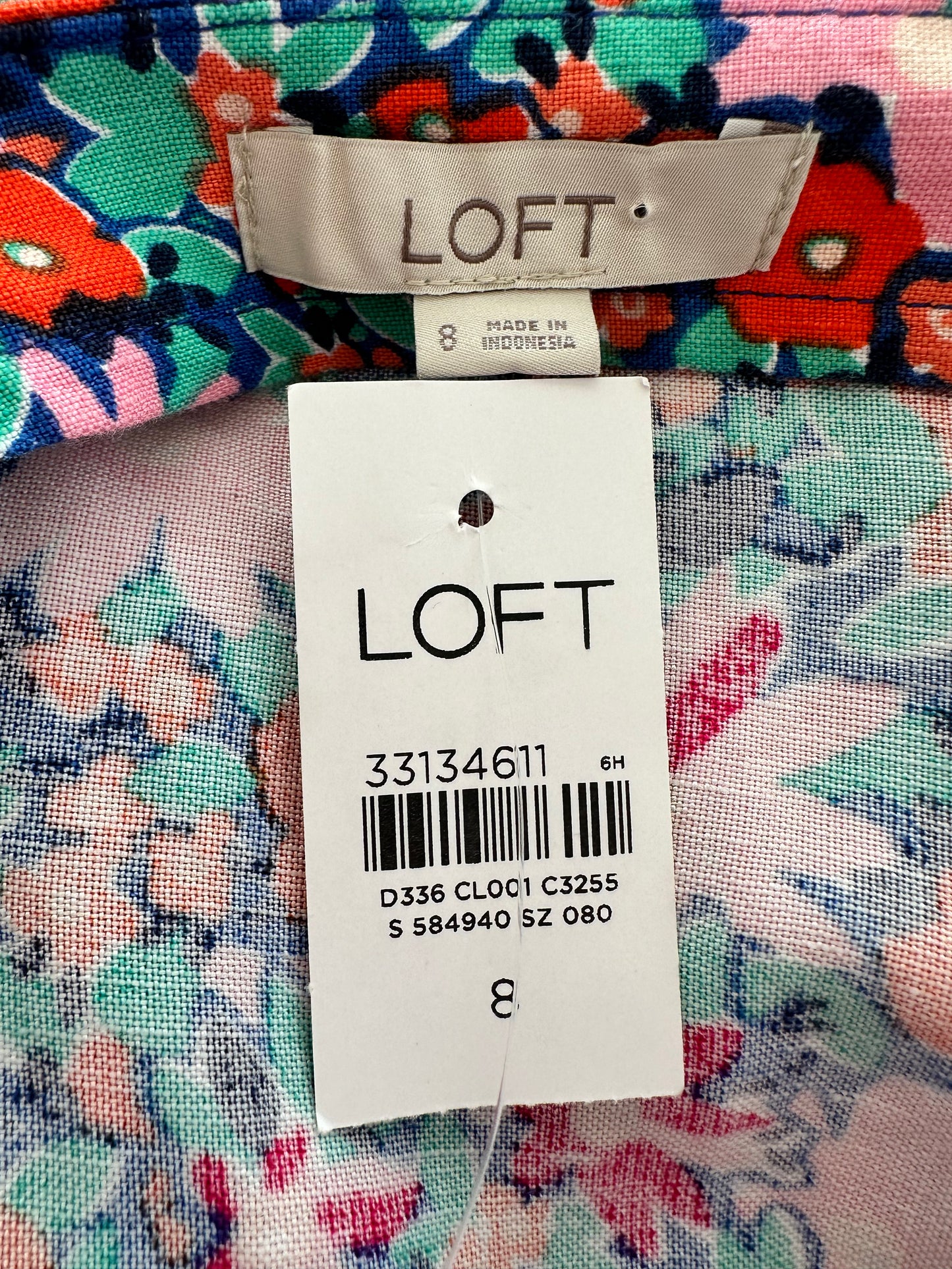 NWT- LOFT pink blue orange Floral Linen Viscose Blend Slit Midi Skirt - 8