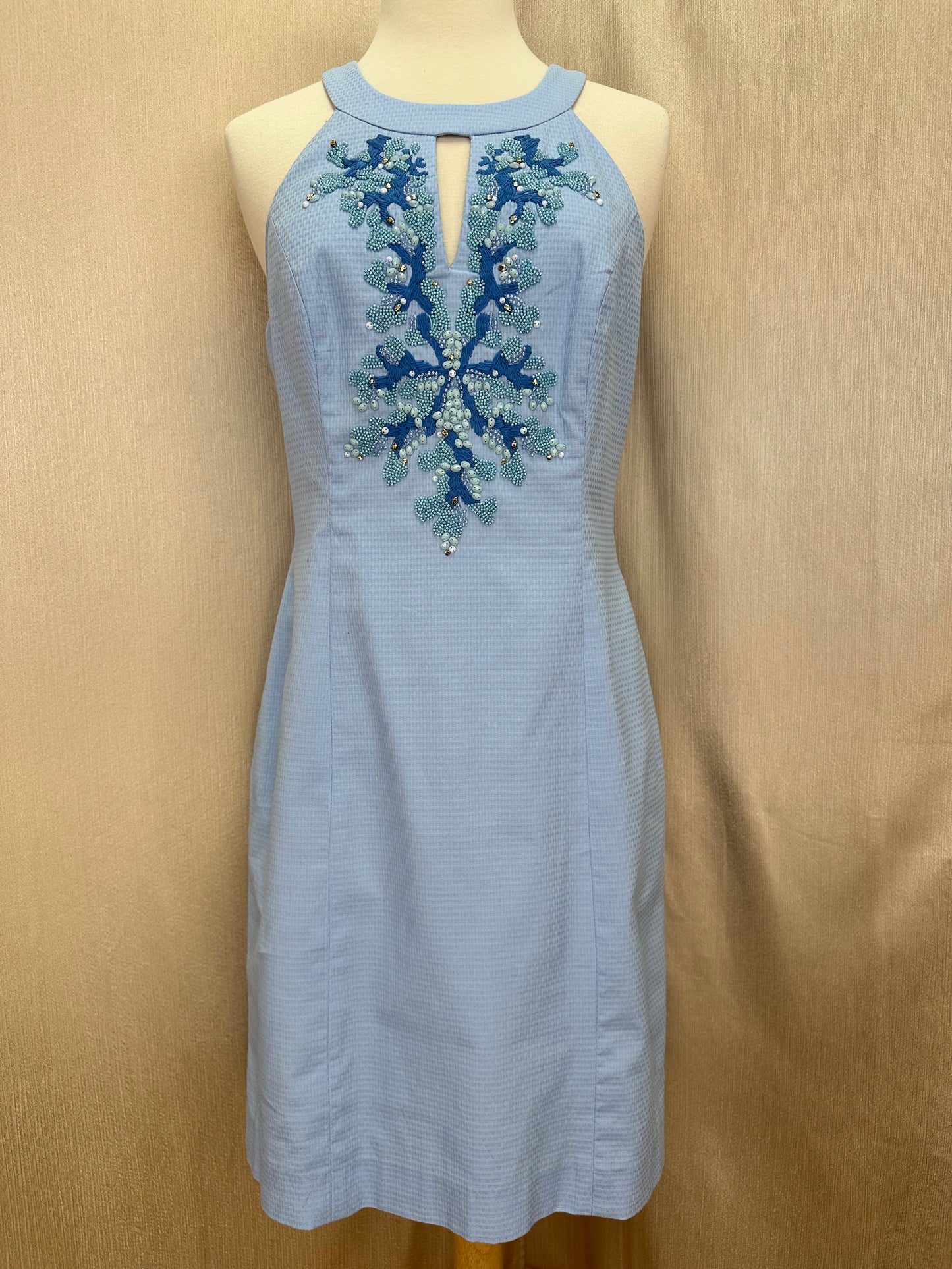 LILLY PULITZER blue peri Bead Embroidered Coral Jena Stretch Shift Dress - 6