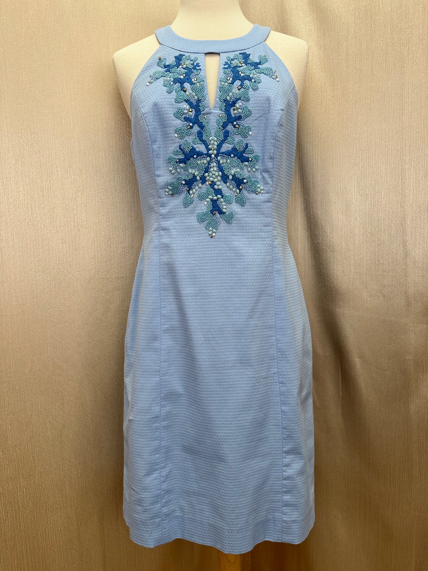 LILLY PULITZER blue peri Bead Embroidered Coral Jena Stretch Shift Dress - 6