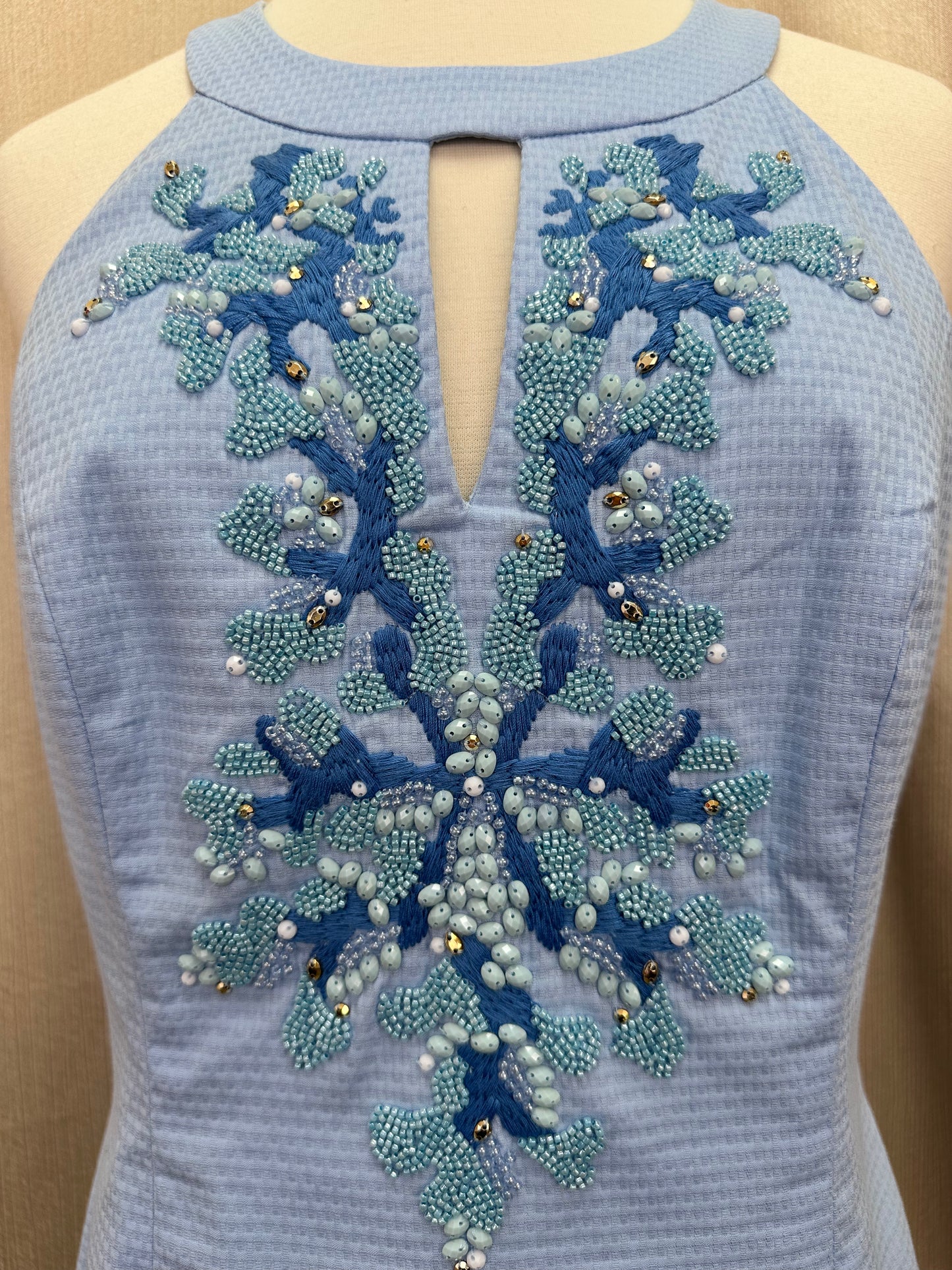 LILLY PULITZER blue peri Bead Embroidered Coral Jena Stretch Shift Dress - 6