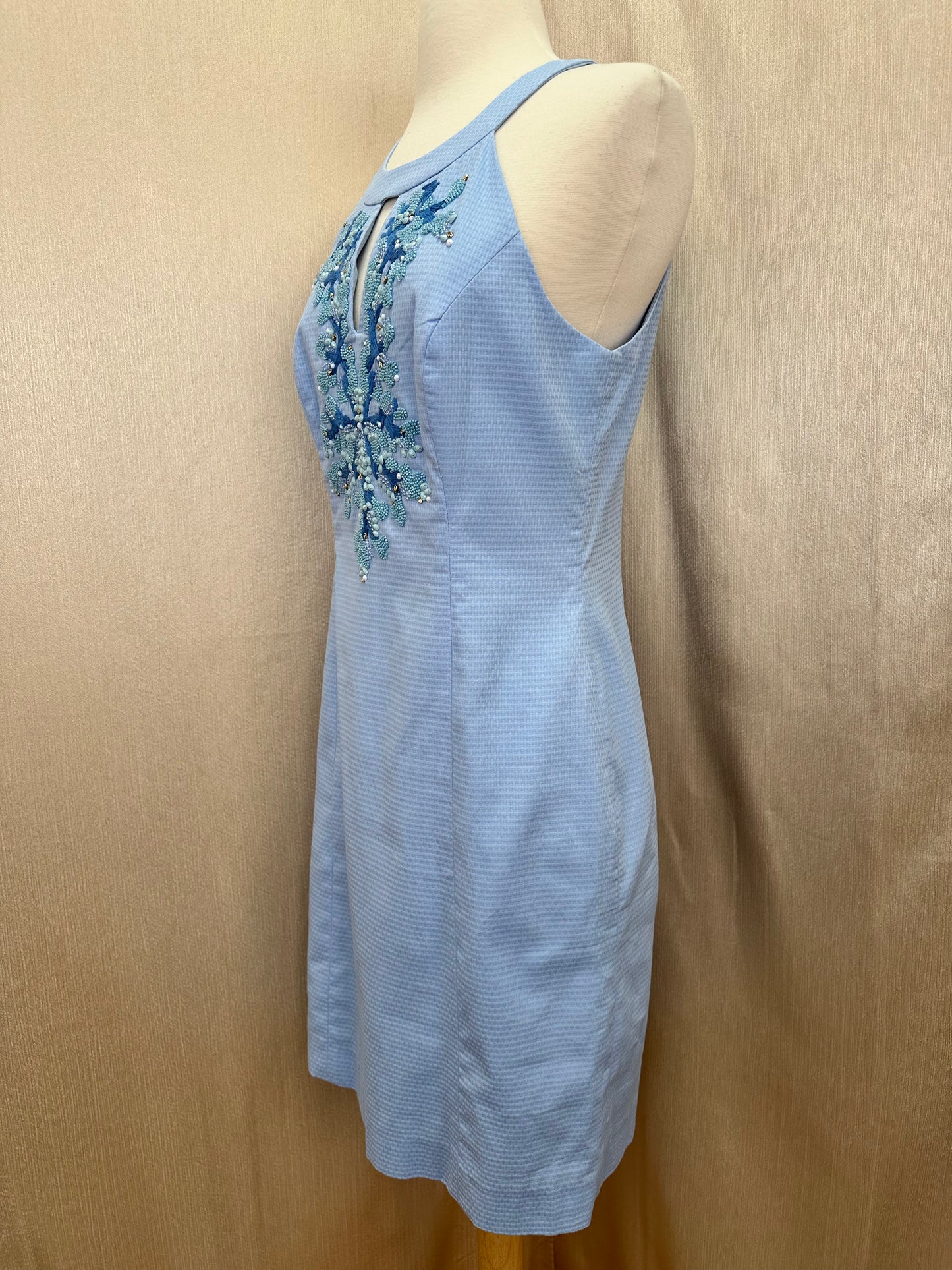 LILLY PULITZER blue peri Bead Embroidered Coral Jena Stretch Shift Dress - 6