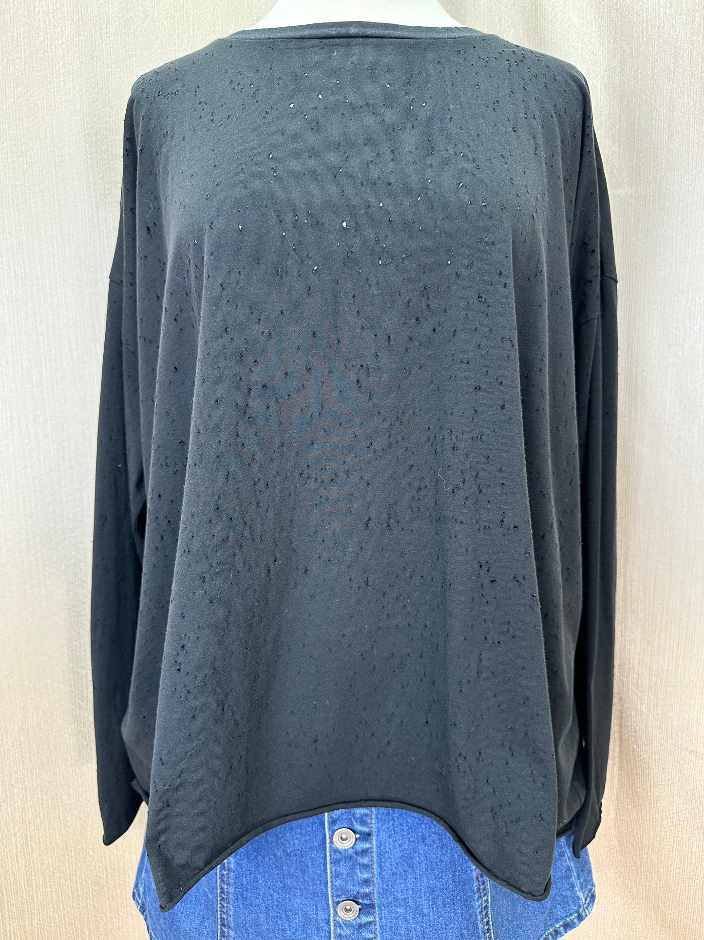 PLANET LAUREN G black Pima Cotton Distressed Perforated Top - One Size