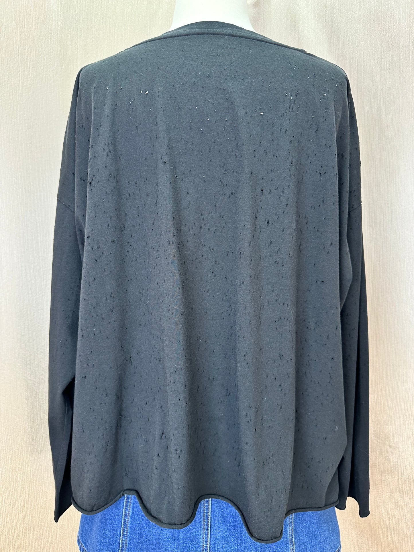 PLANET LAUREN G black Pima Cotton Distressed Perforated Top - One Size