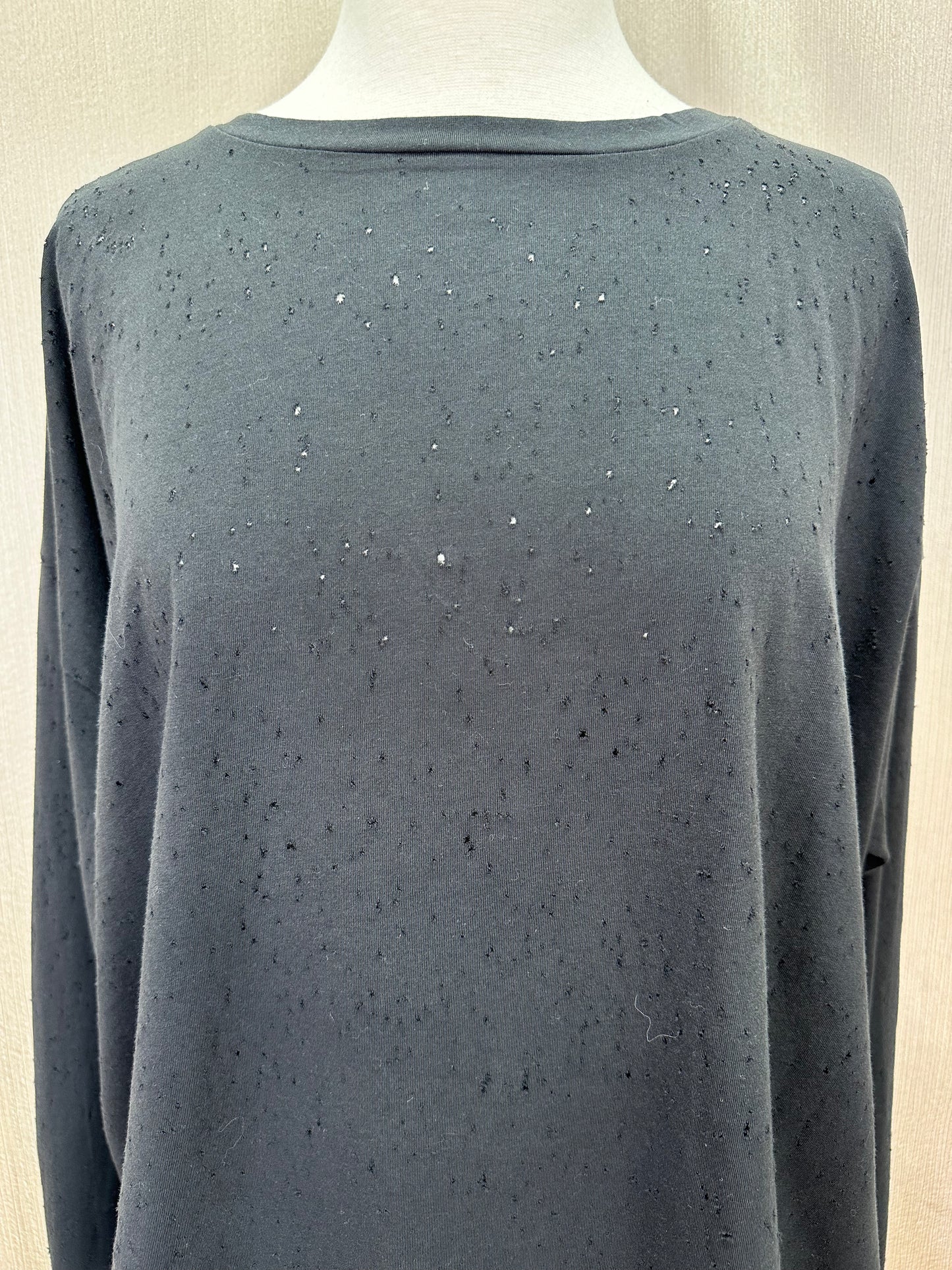 PLANET LAUREN G black Pima Cotton Distressed Perforated Top - One Size