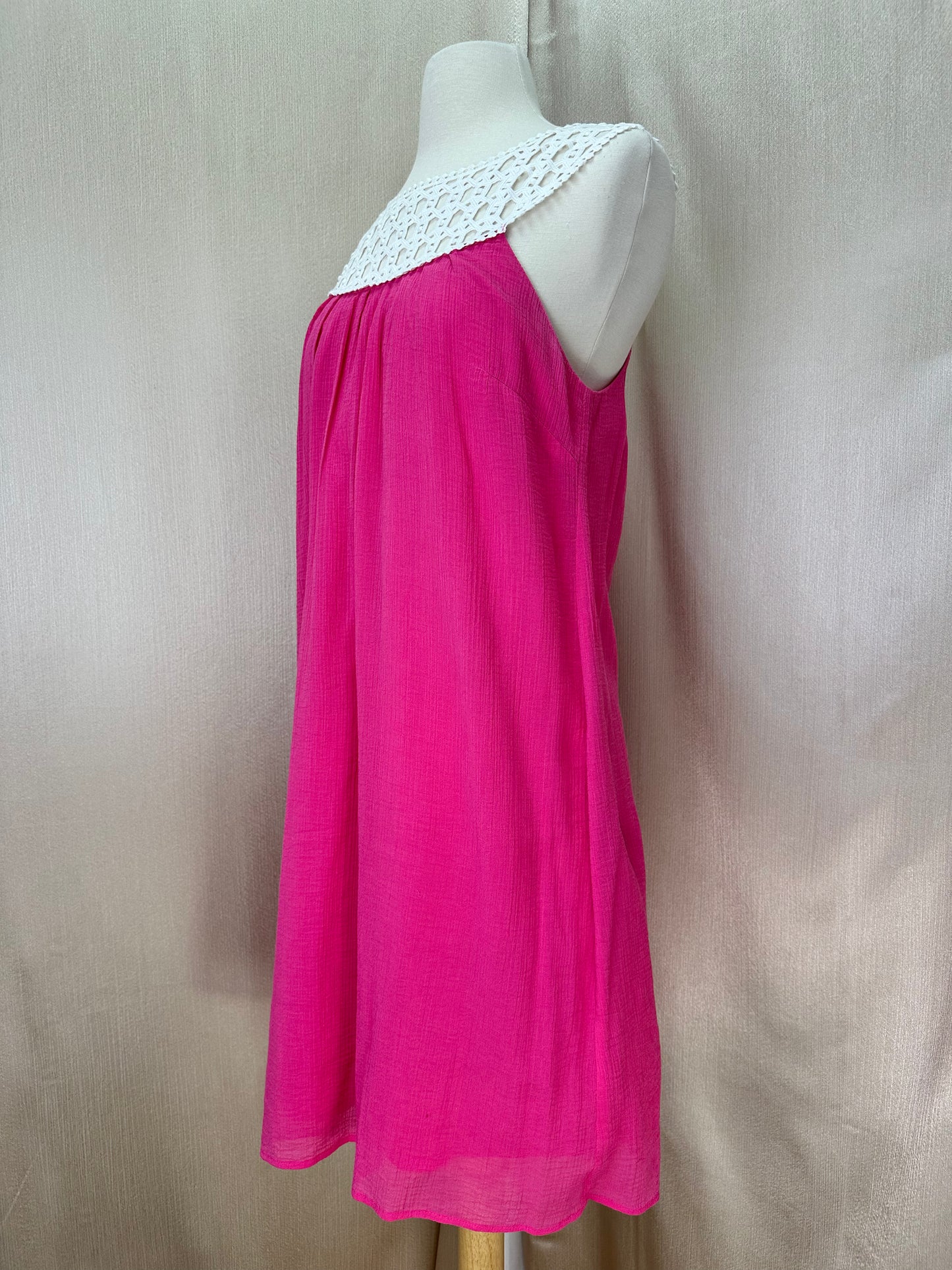 LILLY PULITZER pink white Lace Top Lined Gauze Flowy / Belted Dress - 2