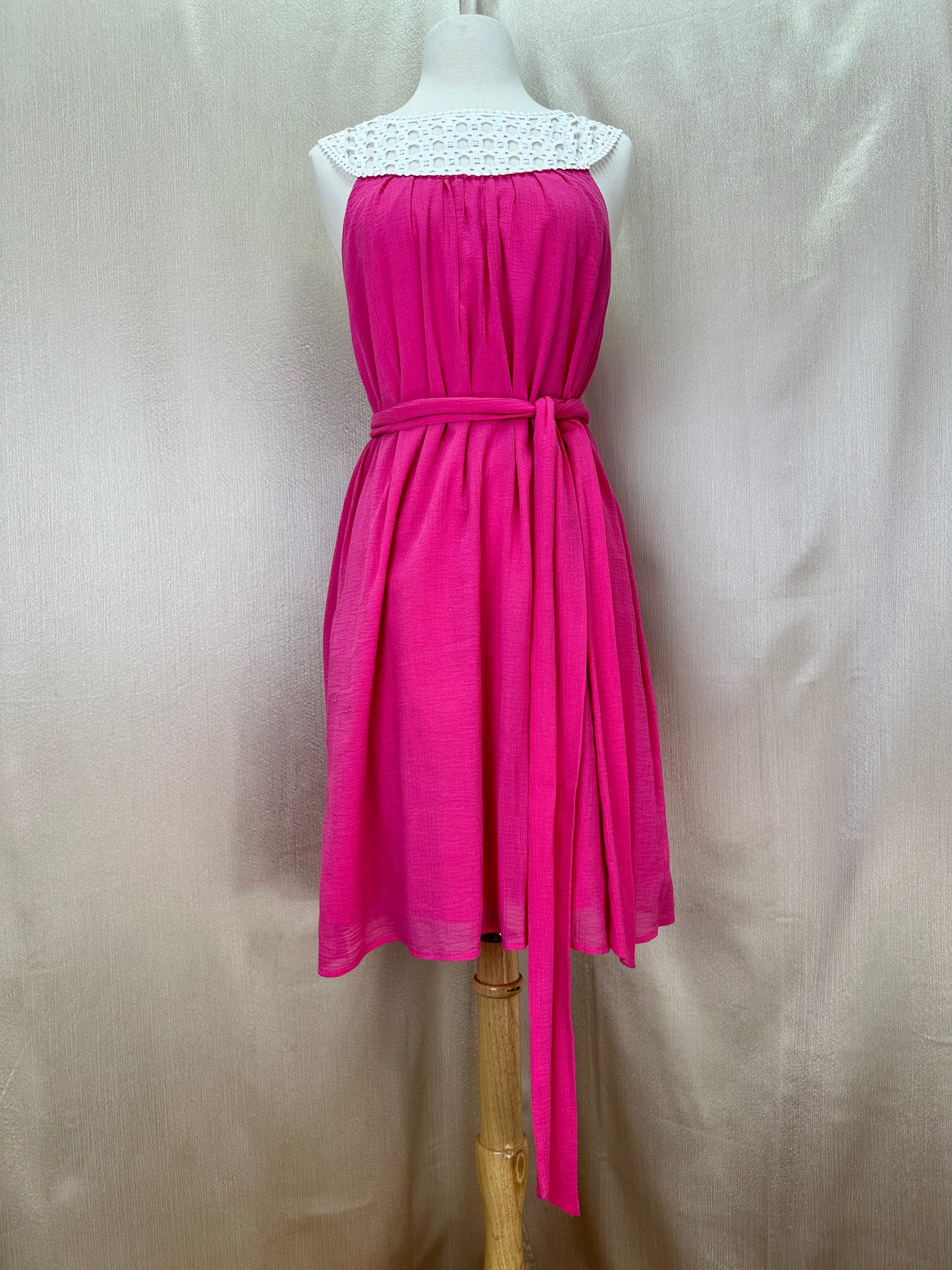 LILLY PULITZER pink white Lace Top Lined Gauze Flowy / Belted Dress - 2