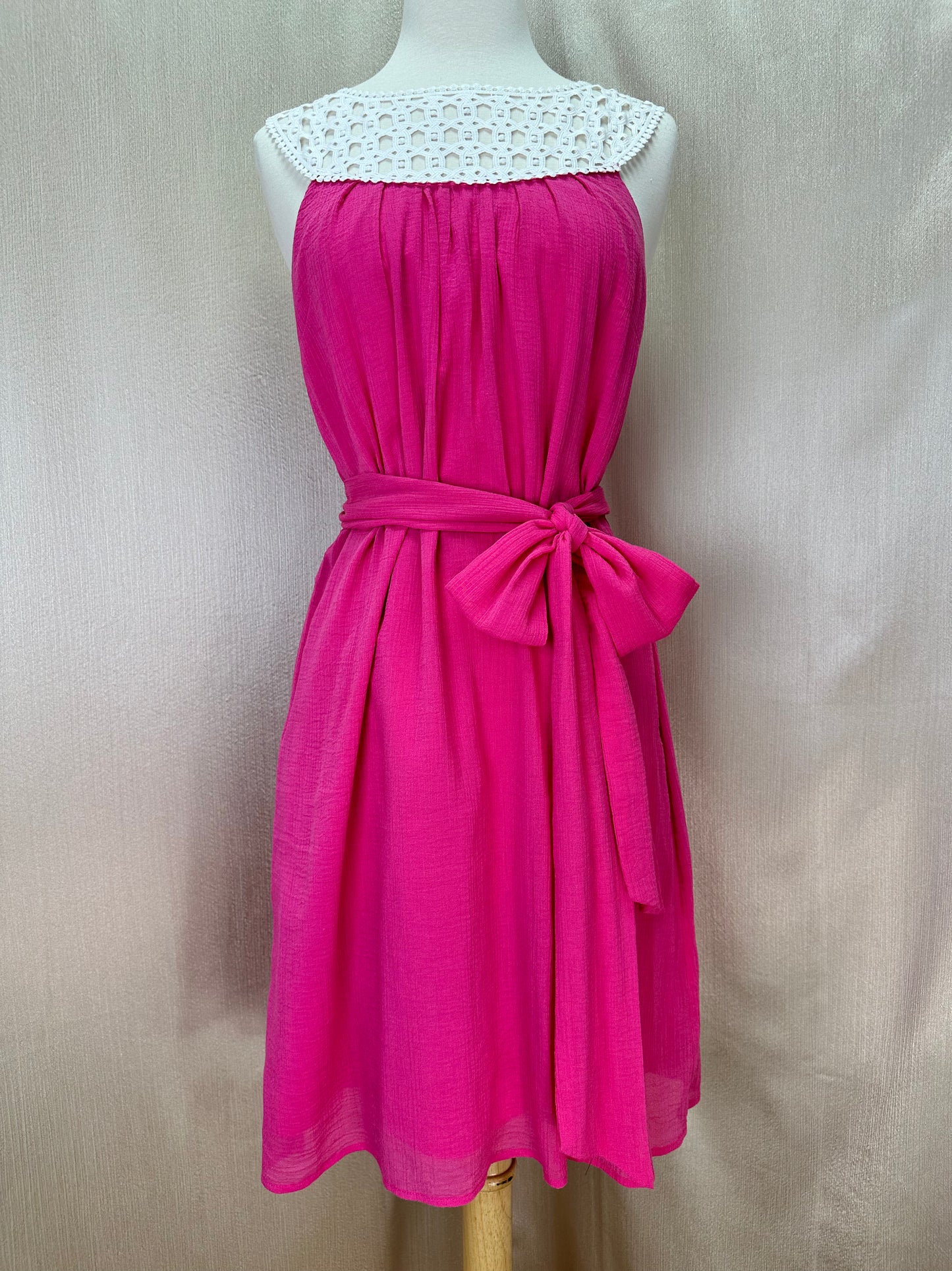LILLY PULITZER pink white Lace Top Lined Gauze Flowy / Belted Dress - 2