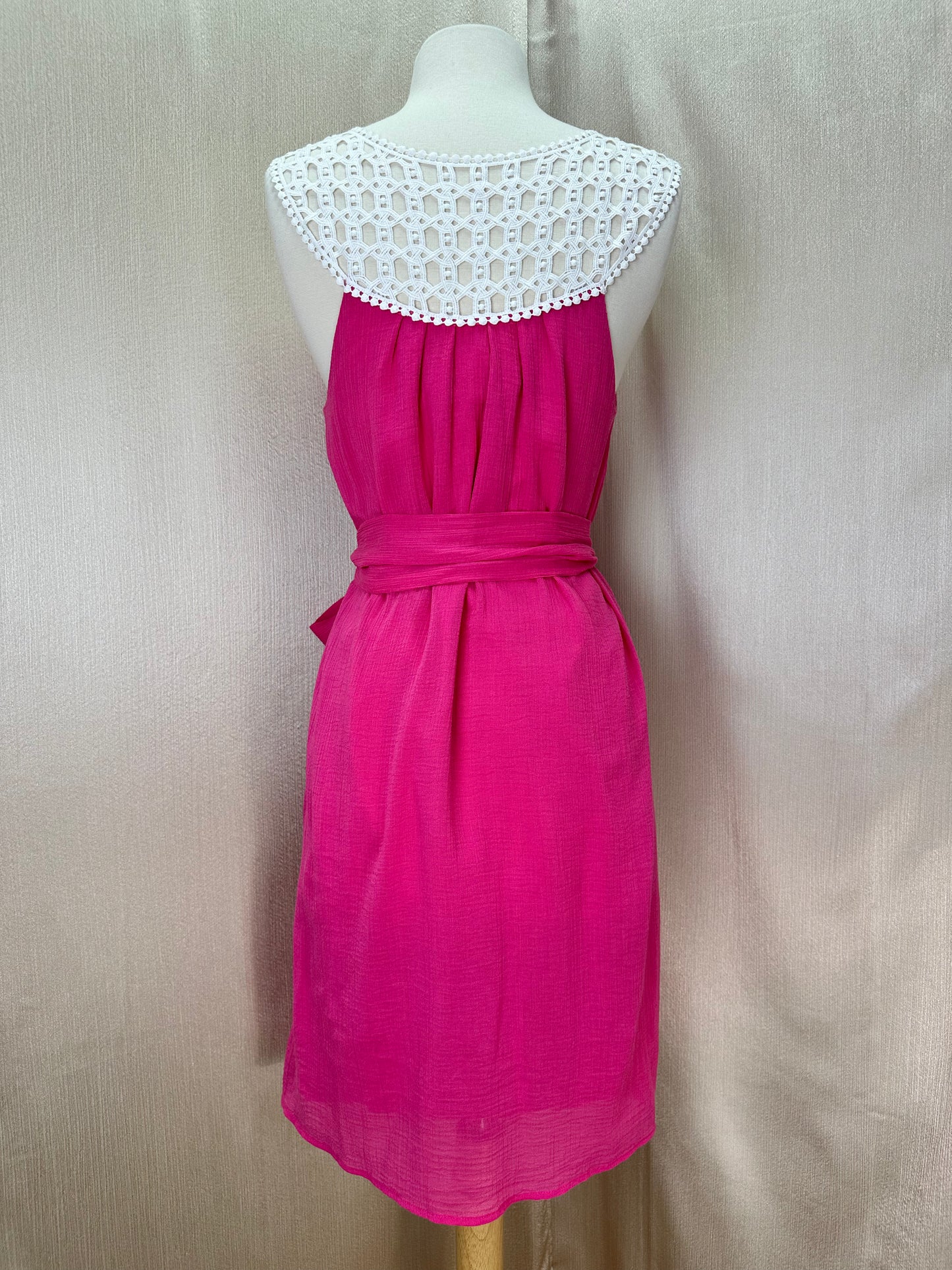 LILLY PULITZER pink white Lace Top Lined Gauze Flowy / Belted Dress - 2