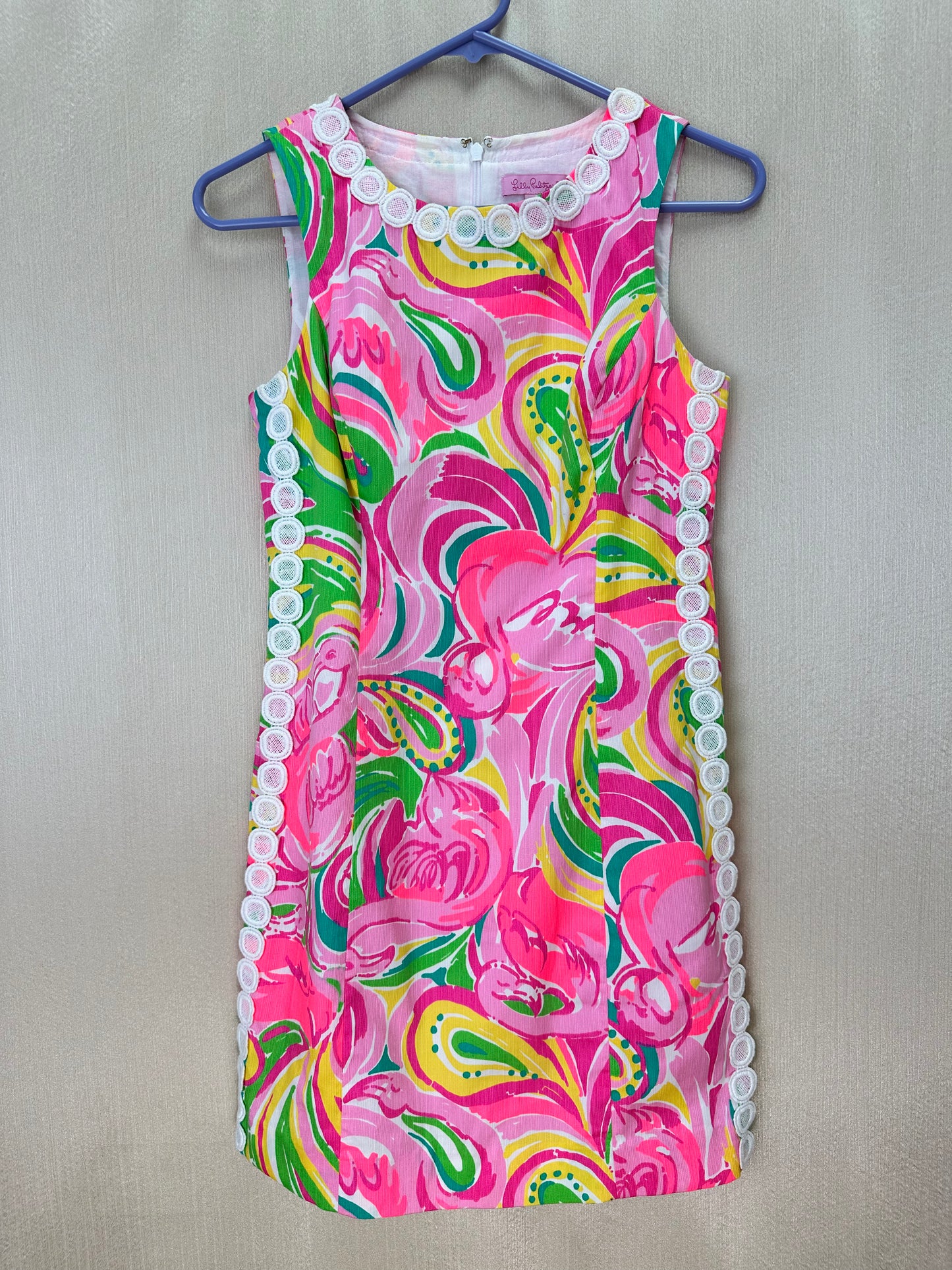 LILLY PULITZER pink print All Nighter Sleeveless Lace Trim Mila Shift Dress - 2