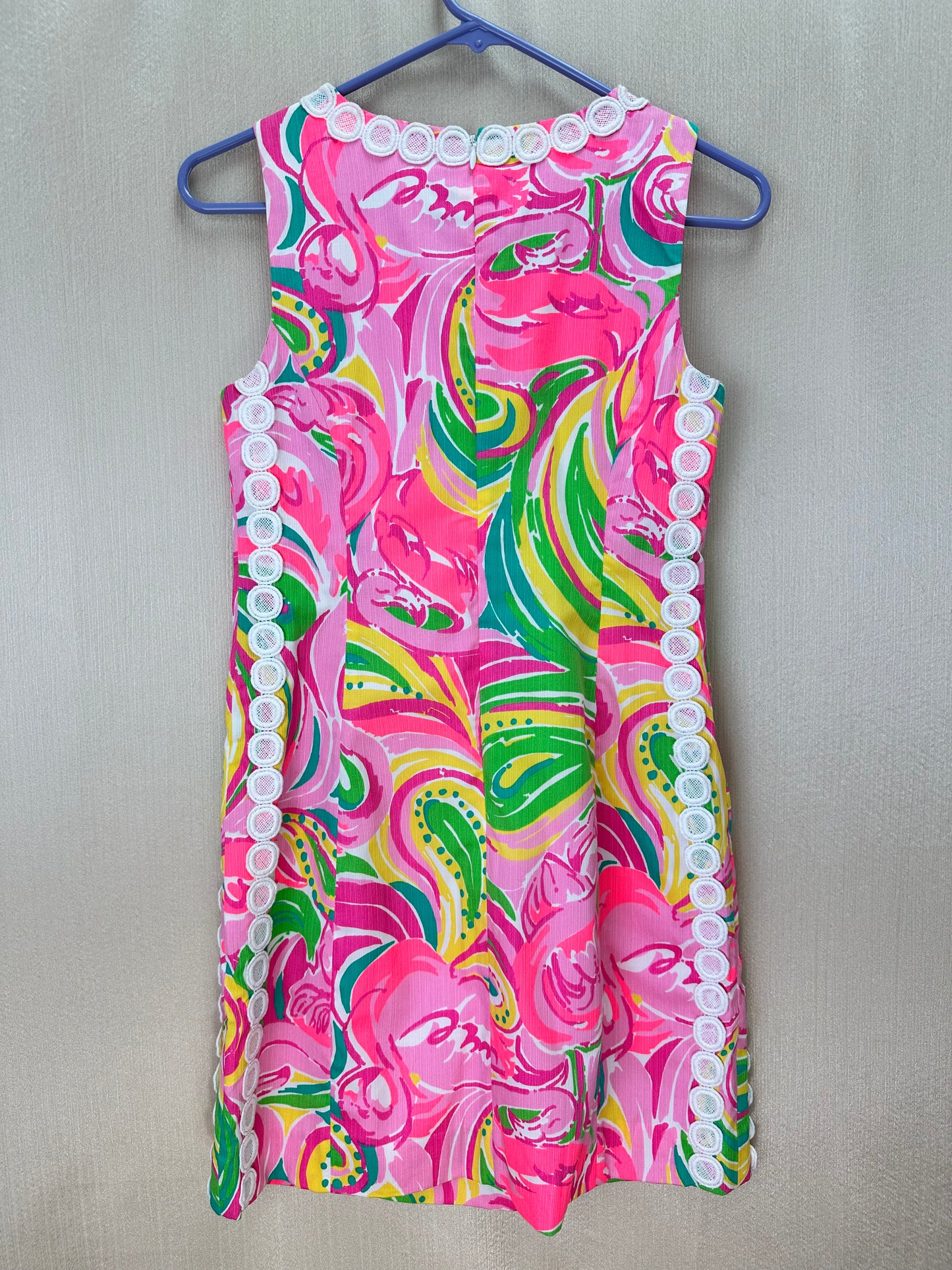 LILLY PULITZER pink print All Nighter Sleeveless Lace Trim Mila Shift Dress - 2
