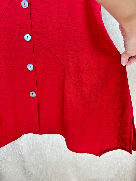 JOHN MARK red Rayon Nylon Blend Long Sleeve Roll Tab Oversized Top - M